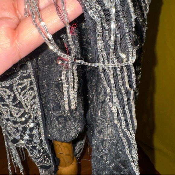 ASOS EDITION beaded fringe and sequin bodycon midi dress in black - Picture 14 of 15